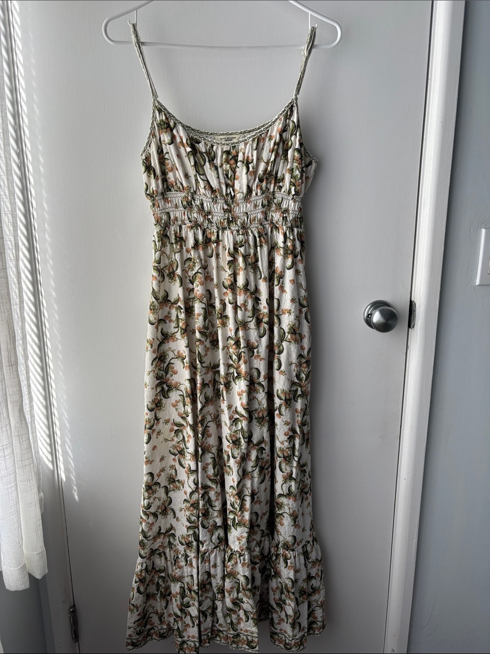 Max Studio Floral Spaghetti-Strap Maxi Dress in Cream, Green and Orange